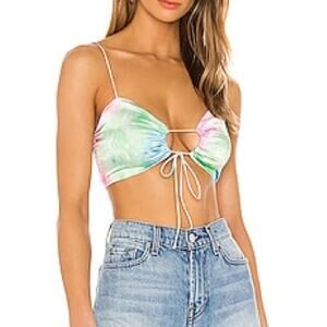 Revolve Superdown Laurena Tie Front Top in Pink Multi Tie Dye Strappy Crop Top S